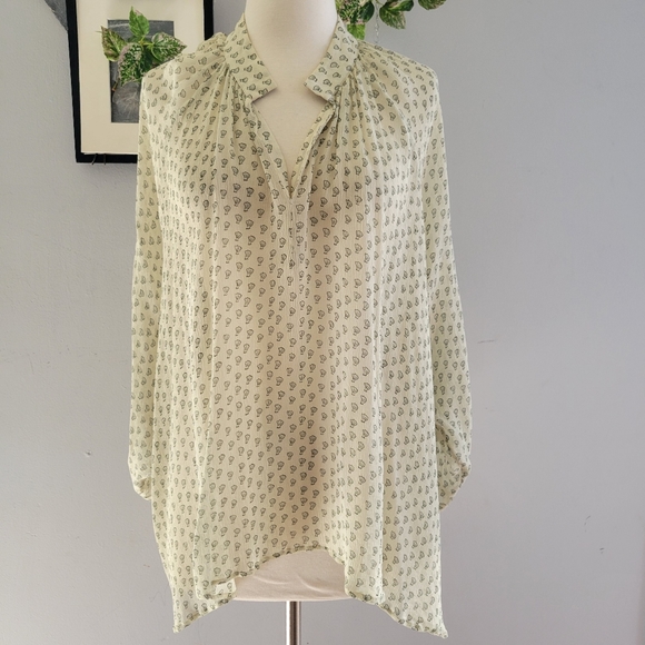 Samuji V Neck Semi Sheer Flowy Allover Print Blouse M - Picture 2 of 14